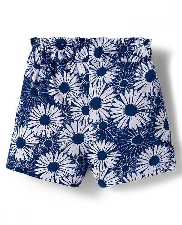 Babyhug Single Jersey Knit Sleeveless Floral Printed Co-ords Top & Shorts Set - Navy Blue