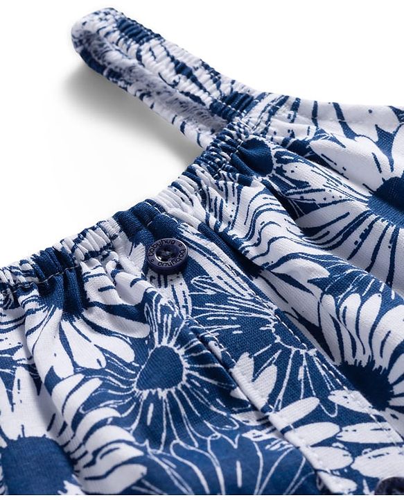 Babyhug Single Jersey Knit Sleeveless Floral Printed Co-ords Top & Shorts Set - Navy Blue