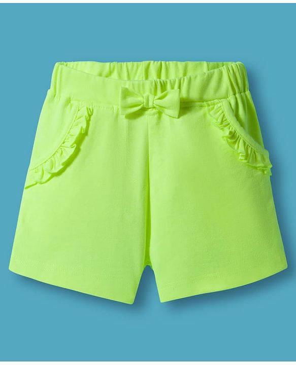 Babyhug Single Jersey Knit Half Sleeves Top & Shorts Set with Beach Theme Graphic - Limegreen & White