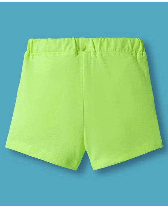 Babyhug Single Jersey Knit Half Sleeves Top & Shorts Set with Beach Theme Graphic - Limegreen & White