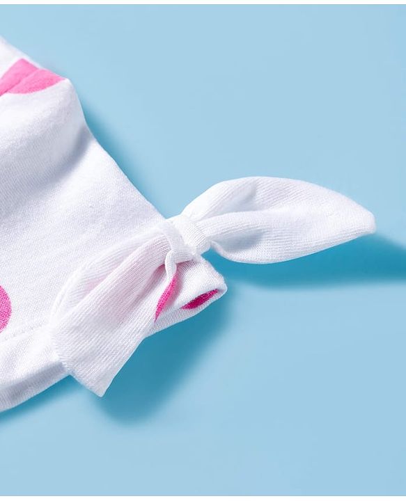 Babyhug Single Jersey Knit Half Sleeves Polka Dot Printed Top & Shorts Set with Bow Applique & Strawberry Embroidery - Pink & White
