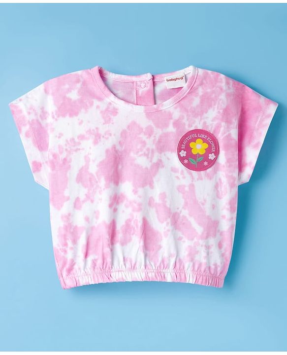 Babyhug Single Jersey Knit Tie & Dye Top & Shorts Set with Path Detailing - Pink