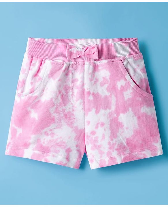 Babyhug Single Jersey Knit Tie & Dye Top & Shorts Set with Path Detailing - Pink