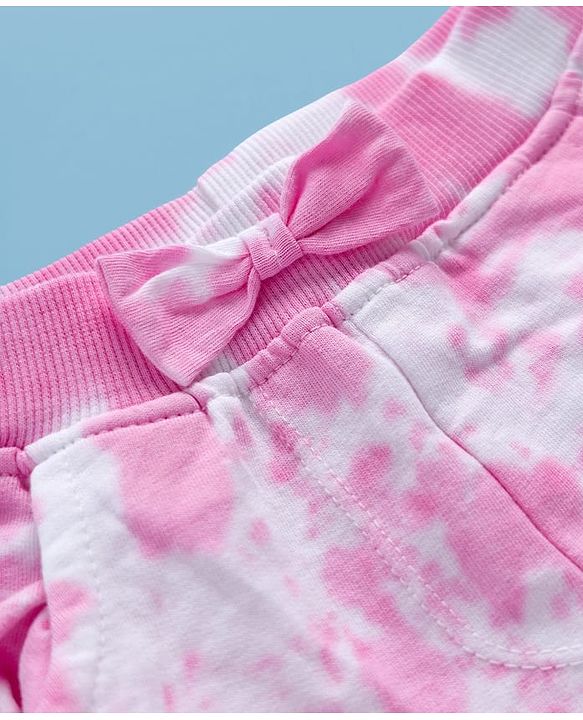Babyhug Single Jersey Knit Tie & Dye Top & Shorts Set with Path Detailing - Pink