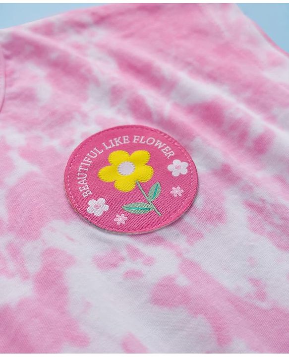 Babyhug Single Jersey Knit Tie & Dye Top & Shorts Set with Path Detailing - Pink