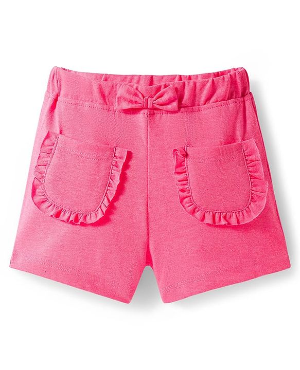 Babyhug Single Jersey Knit Frill Sleeves Top & Shorts Set with Bird Embroidery - Yellow & Pink