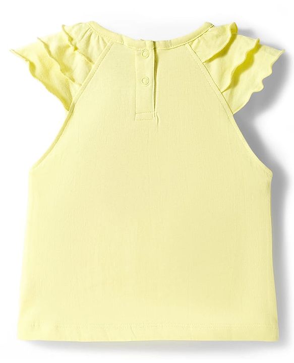 Babyhug Single Jersey Knit Frill Sleeves Top & Shorts Set with Bird Embroidery - Yellow & Pink