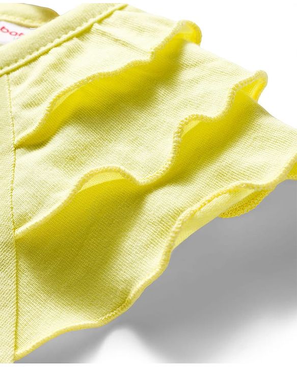 Babyhug Single Jersey Knit Frill Sleeves Top & Shorts Set with Bird Embroidery - Yellow & Pink