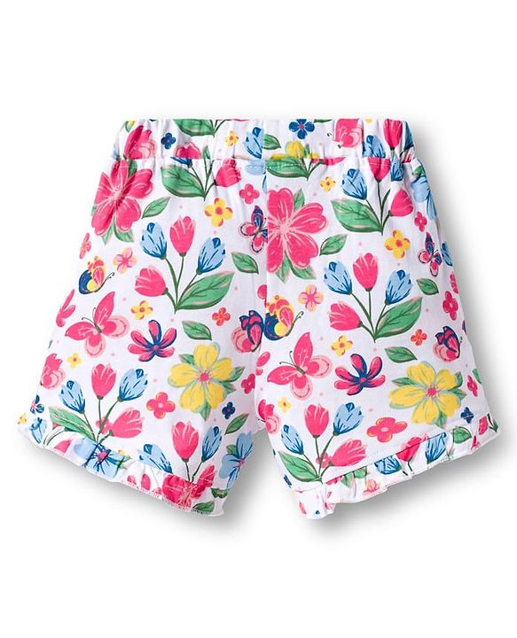 Babyhug Single Jersey Knit Frill Sleeves Floral Printed Top & Shorts Set with Applique - Light Blue