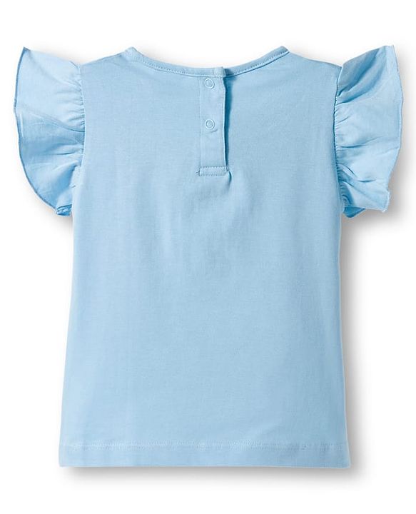Babyhug Single Jersey Knit Frill Sleeves Floral Printed Top & Shorts Set with Applique - Light Blue