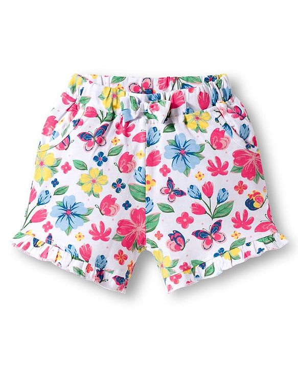 Babyhug Single Jersey Knit Frill Sleeves Floral Printed Top & Shorts Set with Applique - Light Blue