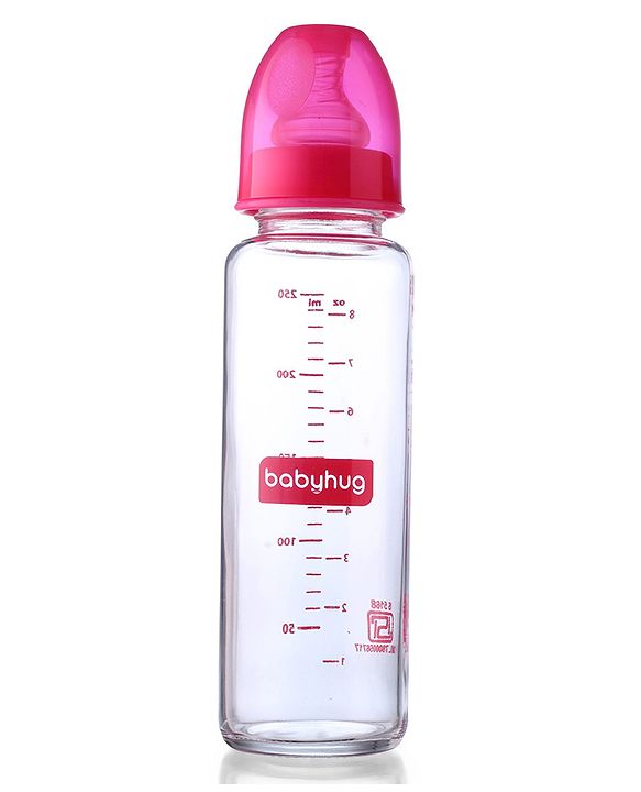 Babyhug SlimSip Glass Feeding Bottle Set  | Narrow Neck | Heat-Resistant Borosilicate Glass | Anti-Colic Nipple Pack of 2 Pink - 250 ml Each