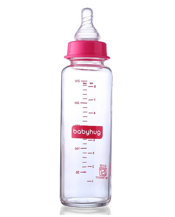 Babyhug SlimSip Glass Feeding Bottle Set  | Narrow Neck | Heat-Resistant Borosilicate Glass | Anti-Colic Nipple Pack of 2 Pink - 250 ml Each