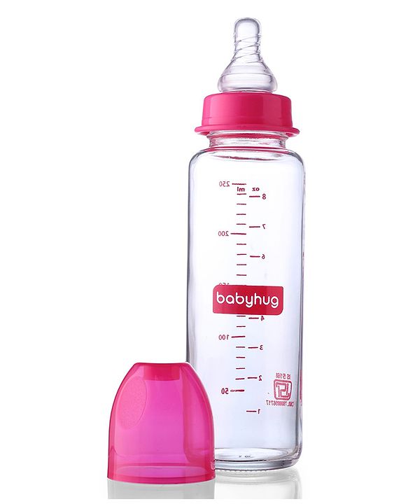 Babyhug SlimSip Glass Feeding Bottle Set  | Narrow Neck | Heat-Resistant Borosilicate Glass | Anti-Colic Nipple Pack of 2 Pink - 250 ml Each