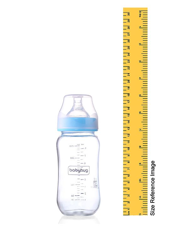 Babyhug GentleFlow Wide Neck Feeding Bottles Set of 2 - 240ml Each Blue|Heat-Resistant Borosilicate Glass| Anti-Colic Silicone Nipple|Leak-Proof|Microwave and Sterilizer Safe| BPA Free|Measuring Scale