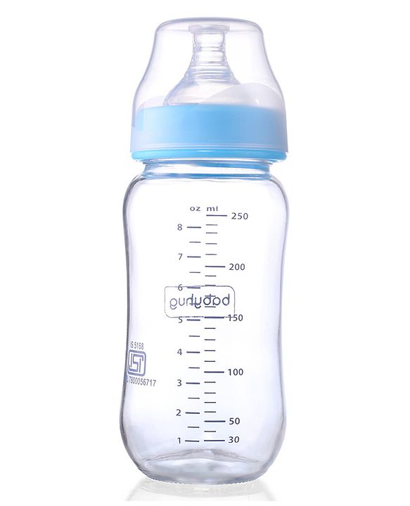 Babyhug GentleFlow Wide Neck Feeding Bottles Set of 2 - 240ml Each Blue|Heat-Resistant Borosilicate Glass| Anti-Colic Silicone Nipple|Leak-Proof|Microwave and Sterilizer Safe| BPA Free|Measuring Scale