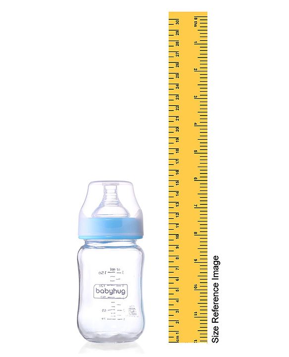 Babyhug GentleFlow Wide Neck Feeding Bottles Set of 2 - 120ml Each Blue|Heat-Resistant Borosilicate Glass| Anti-Colic Silicone Nipple|Leak-Proof|Microwave and Sterilizer Safe| BPA Free|Measuring Scale