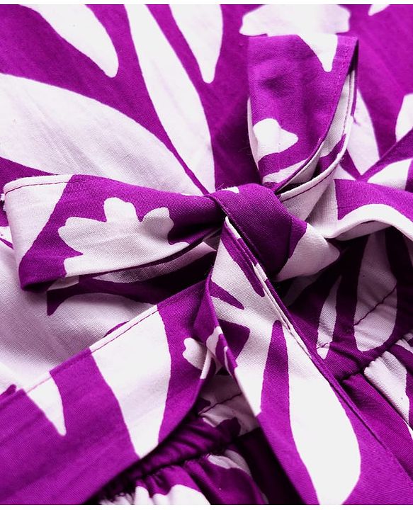 Pine Kids Woven Half Sleeves Floral Printed Layered Frock - Purple