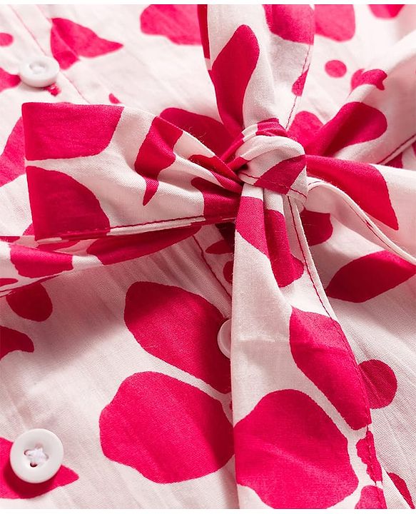 Pine Kids Woven Frill Sleeves Floral Printed Frock with Belt - Dark PInk