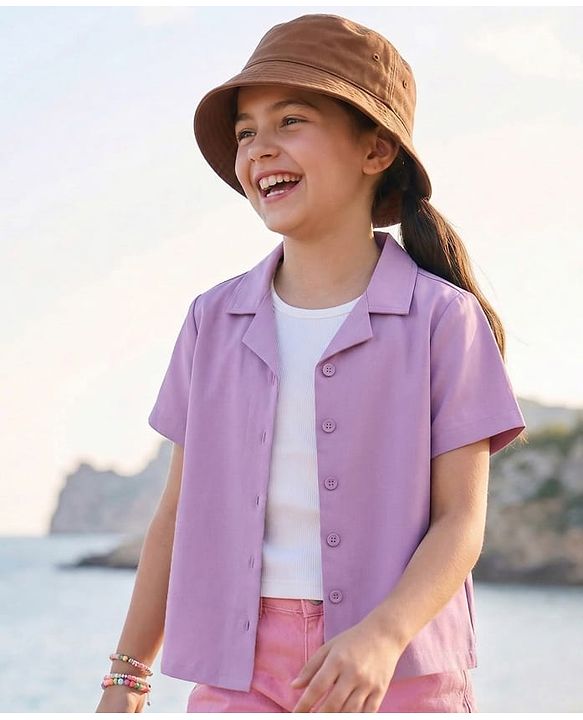 Pine Kids Cotton Woven Half Sleeves Solid Colour Shirt Style Top With T-Shirt - Lavender