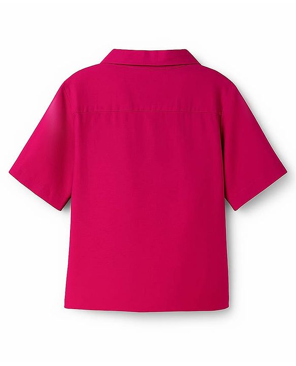 Pine Kids Cotton Woven Half Sleeves Solid Colour Top Style Shirt With T-Shirt - Fuschia