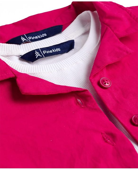 Pine Kids Cotton Woven Half Sleeves Solid Colour Top Style Shirt With T-Shirt - Fuschia