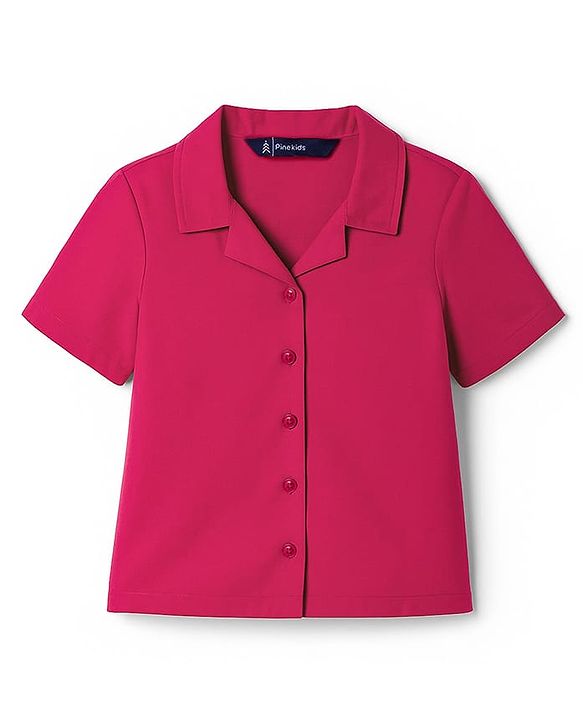 Pine Kids Cotton Woven Half Sleeves Solid Colour Top Style Shirt With T-Shirt - Fuschia