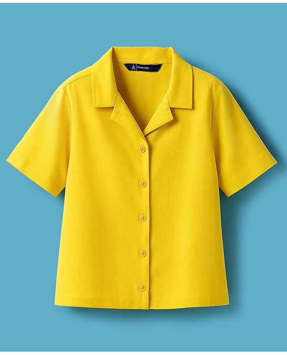 Pine Kids Cotton Woven Half Sleeves Solid Color Top with Inner Tee - Yellow