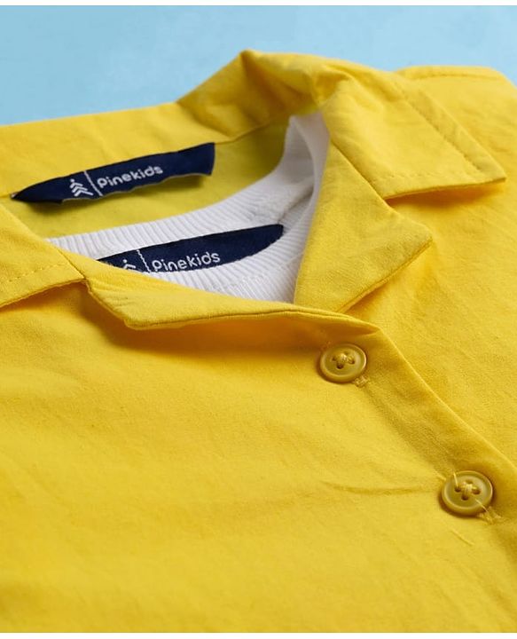 Pine Kids Cotton Woven Half Sleeves Solid Color Top with Inner Tee - Yellow