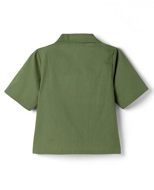 Pine Kids Cotton Woven Half Sleeves Solid Color Top & Inner Tee - Olive Green