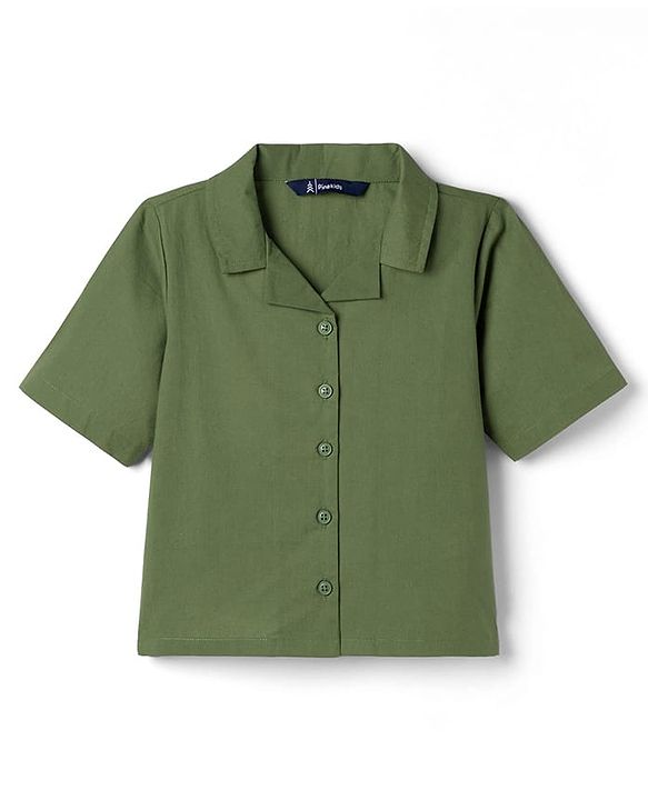 Pine Kids Cotton Woven Half Sleeves Solid Color Top & Inner Tee - Olive Green