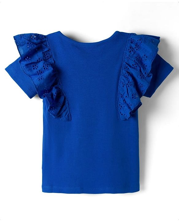 Pine Kids Cotton Lycra Knit Half Sleeves Top With Text Print - Royal Blue
