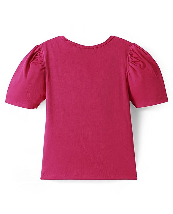 Pine Kids Cotton Lycra Knit Half Sleeves Top with Pearl Detailing - Dark Red