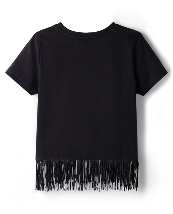 Pine Kids Cotton Knit Half Sleeves Top with Sequin Detailing - Black