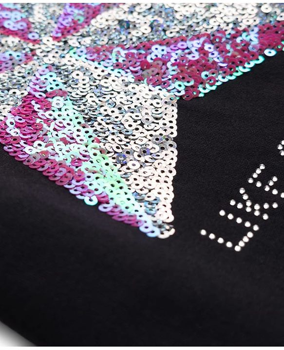 Pine Kids Cotton Knit Half Sleeves Top with Sequin Detailing - Black