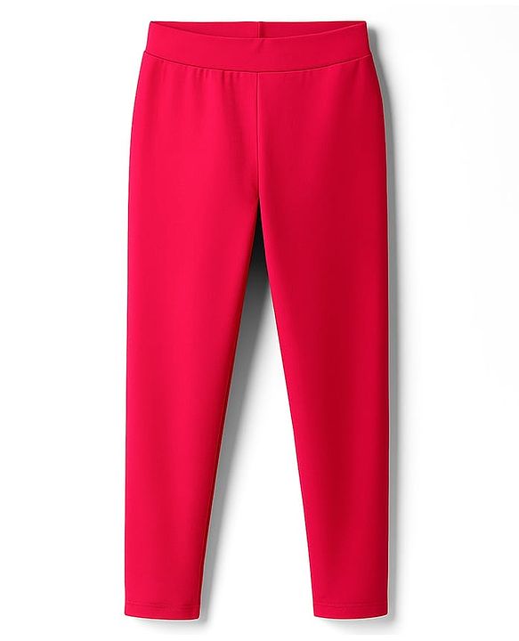 Pine Kids Cotton Lycra Knit Full Length Solid Leggings Pack of 2 - Navy Blue & Red