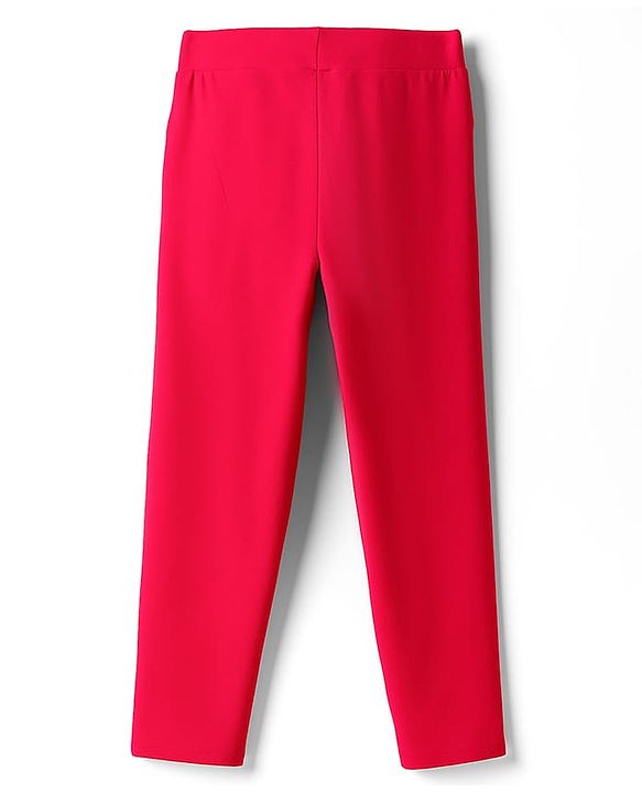 Pine Kids Cotton Lycra Knit Full Length Solid Leggings Pack of 2 - Navy Blue & Red