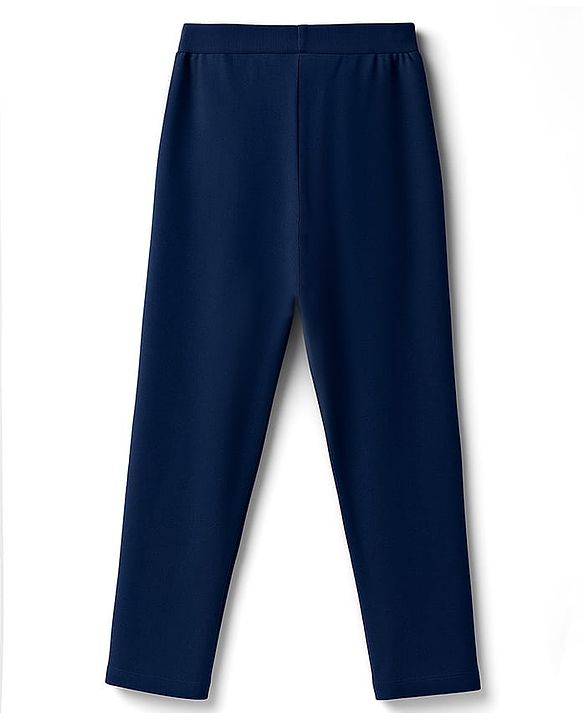 Pine Kids Cotton Lycra Knit Full Length Solid Leggings Pack of 2 - Navy Blue & Red