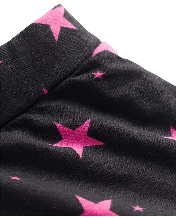 Pine Kids Cotton Lycra Knit Full Length Leggings With Star Print - Black