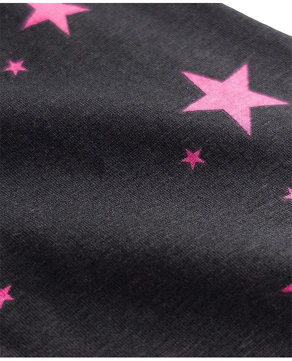 Pine Kids Cotton Lycra Knit Full Length Leggings With Star Print - Black