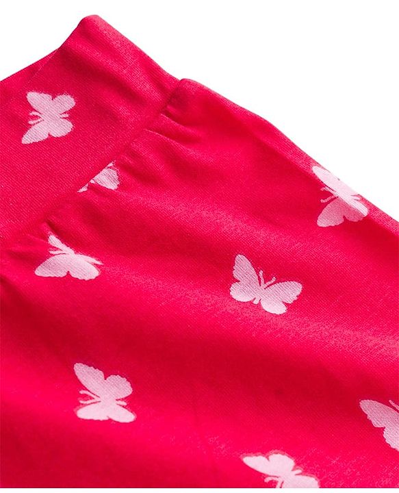 Pine Kids Cotton Lycra Knit Full Length Leggings With Butterfly Print - Red