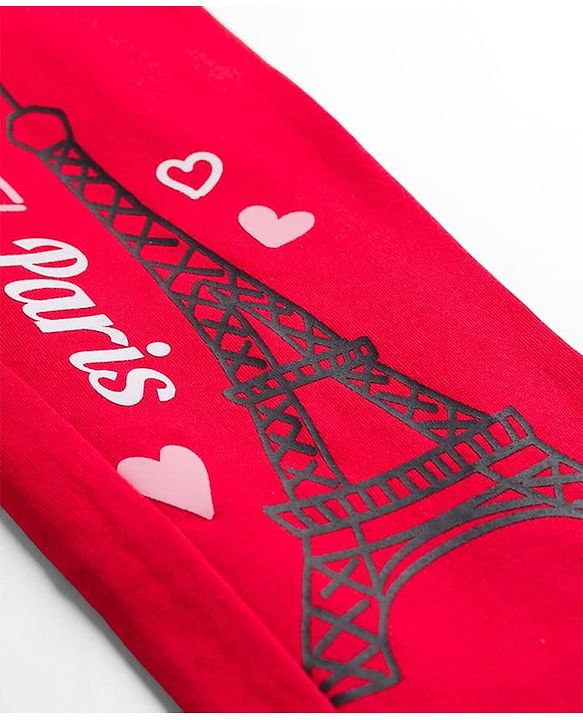 Pine Kids Cotton Lycra Knit Full Length Leggings With Eiffel Tower Print - Red