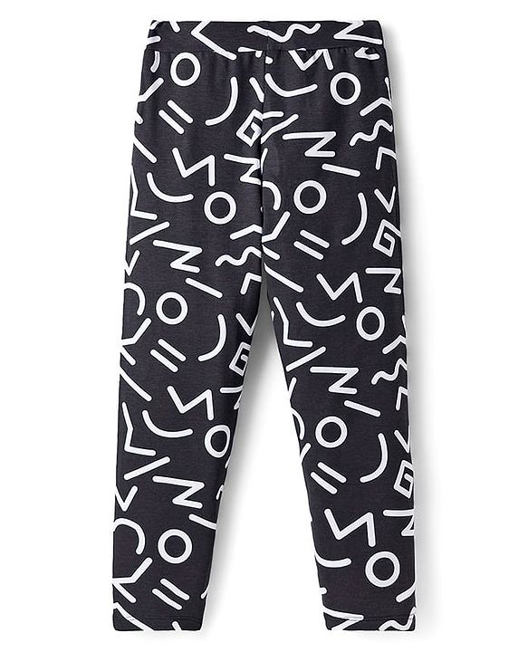 Pine Kids Cotton Lycra Knit Full Length Printed Leggings - Black