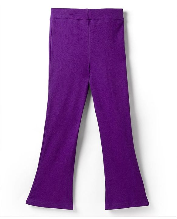 Pine Kids Cotton Lycra Knit Full Length Solid Leggings - Purple