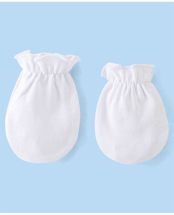 Babyhug 100% Cotton Knit Mittens & Booties Set - White