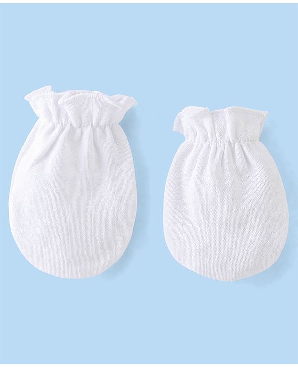 Babyhug 100% Cotton Knit Mittens & Booties Set - White
