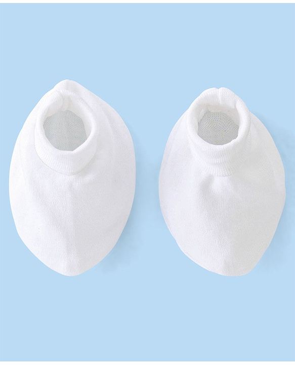 Babyhug 100% Cotton Knit Mittens & Booties Set - White