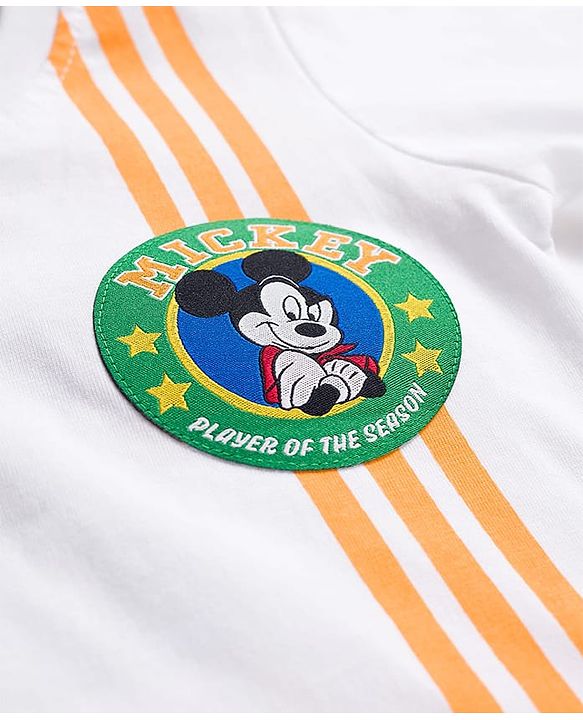 Babyhug Disney Single Jersey Knit Full Sleeves T-Shirt with Front & Back Mickey & Friends Graphic Badge Detailing - White