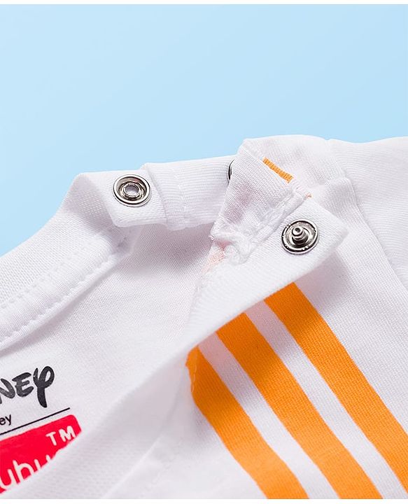 Babyhug Disney Single Jersey Knit Full Sleeves T-Shirt with Front & Back Mickey & Friends Graphic Badge Detailing - White