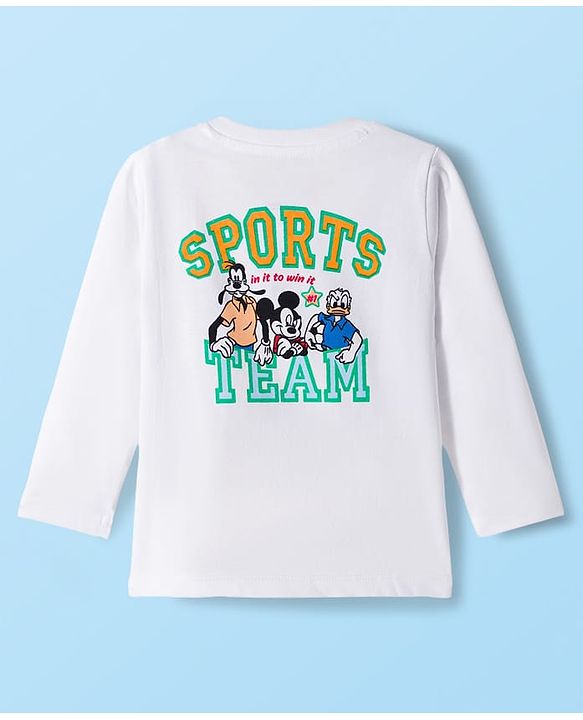 Babyhug Disney Single Jersey Knit Full Sleeves T-Shirt with Front & Back Mickey & Friends Graphic Badge Detailing - White